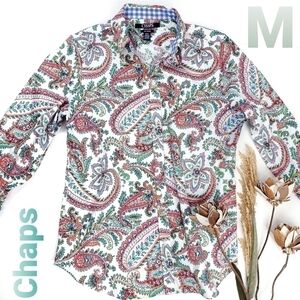 CHAPS White Blue Green Paisley Boho Top M